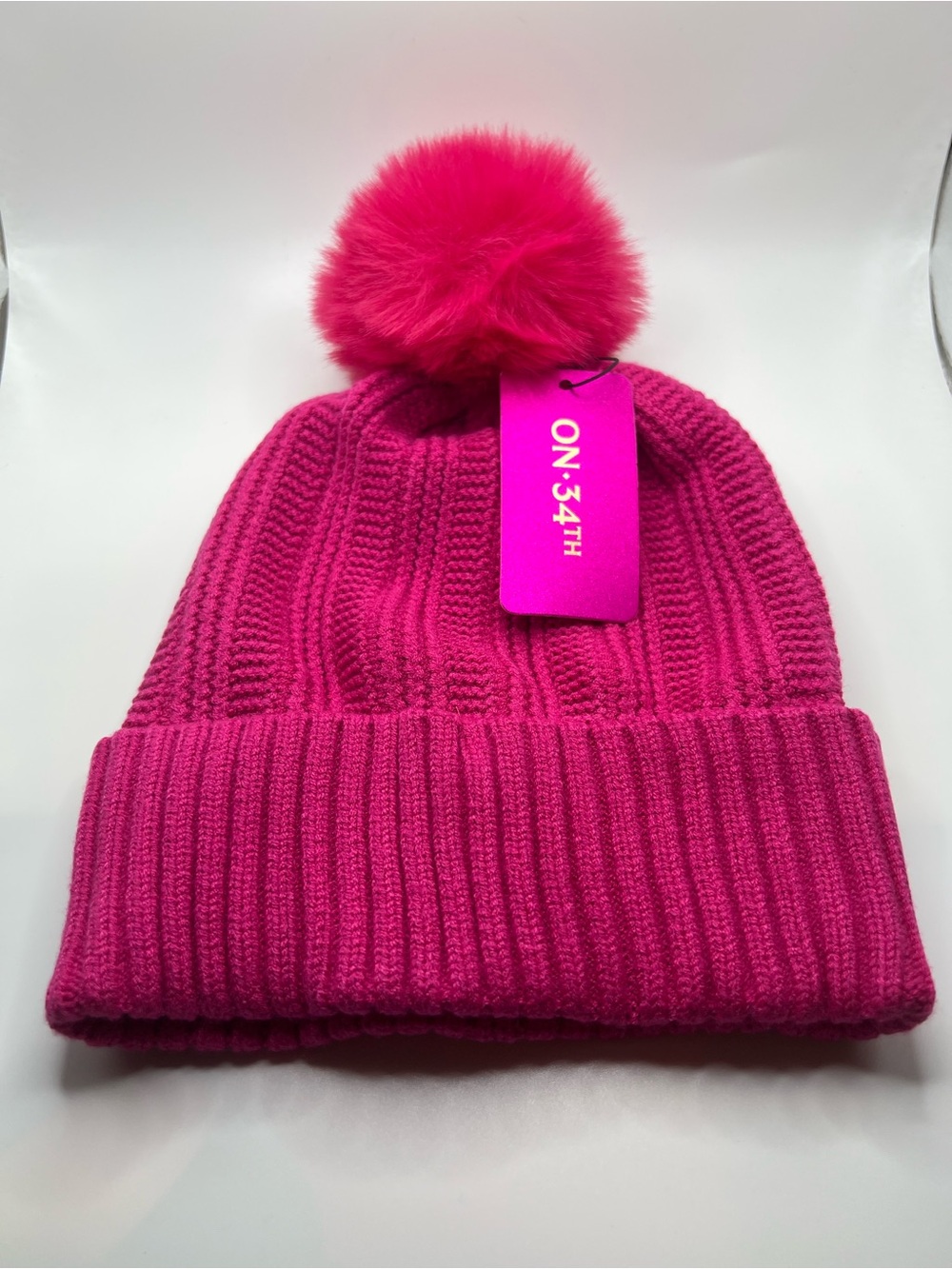 On 34th Boxed Rib-Knit Beanie, Pink, One Size, MSRP $48